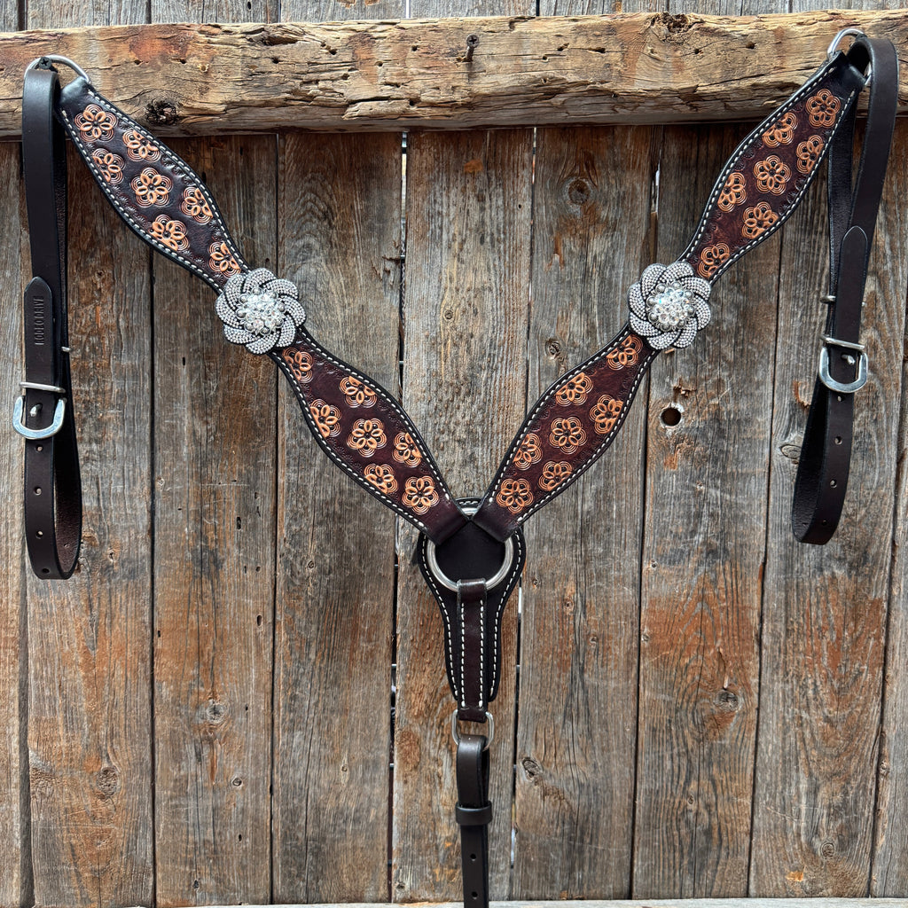 Flower Power Black and Clear One Ear Headstall & Breastcollar Tack Set #OEBC656 — view 6