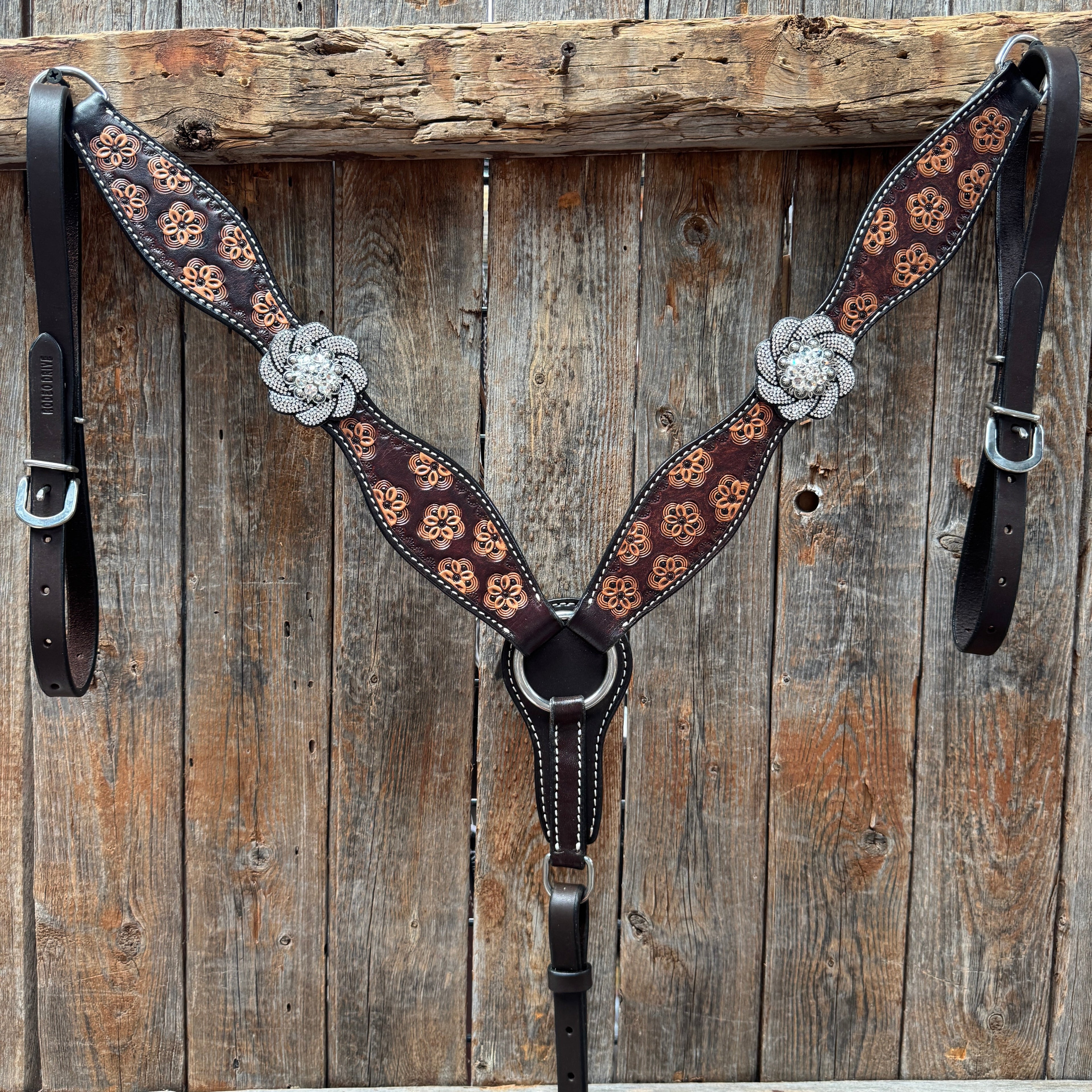 Flower Power Black and Clear One Ear Headstall & Breastcollar Tack Set #OEBC656 — view 6