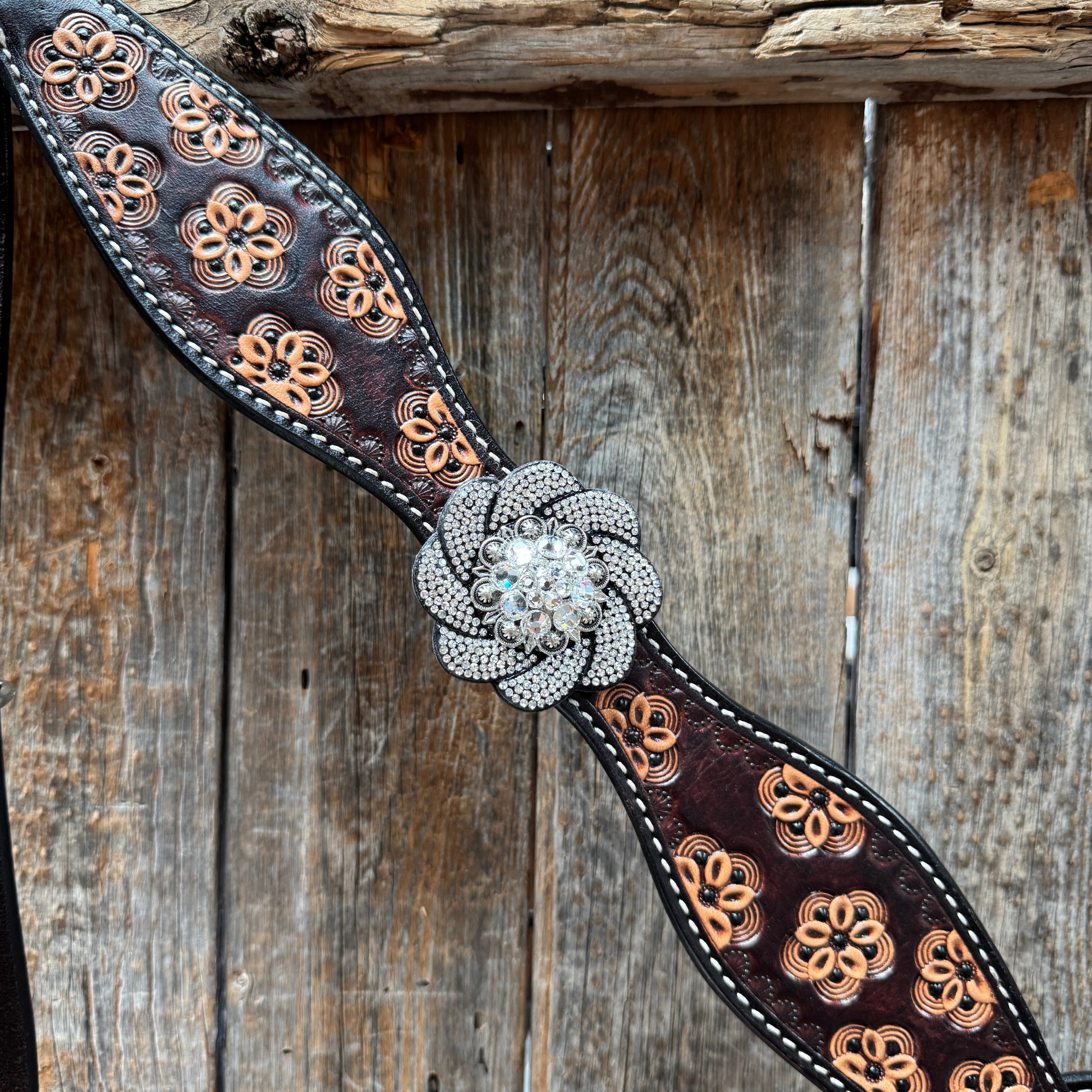 Flower Power Black and Clear One Ear Headstall & Breastcollar Tack Set #OEBC656 — view 7