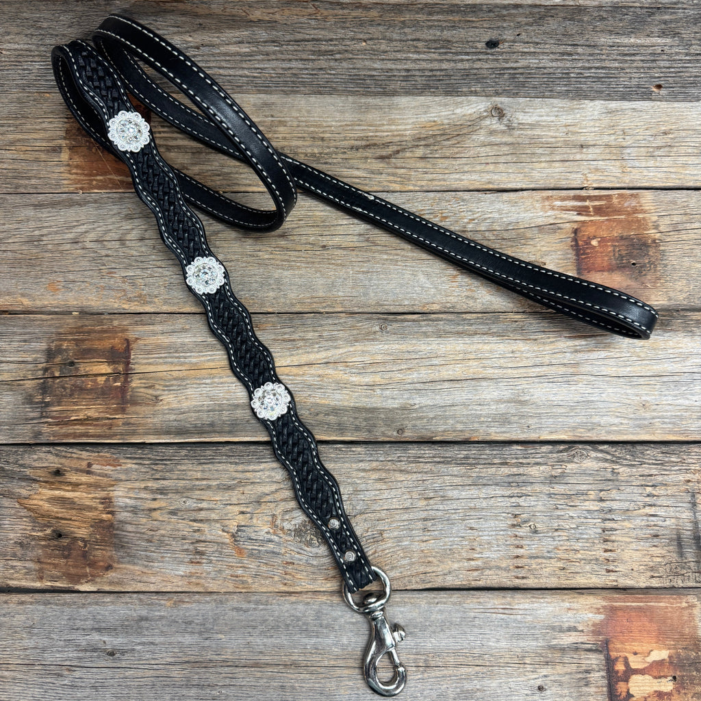 Genuine Leather Dog Collar or Leash With Bright Silver Clear Conchos 10" to 22" DC1 — view 8
