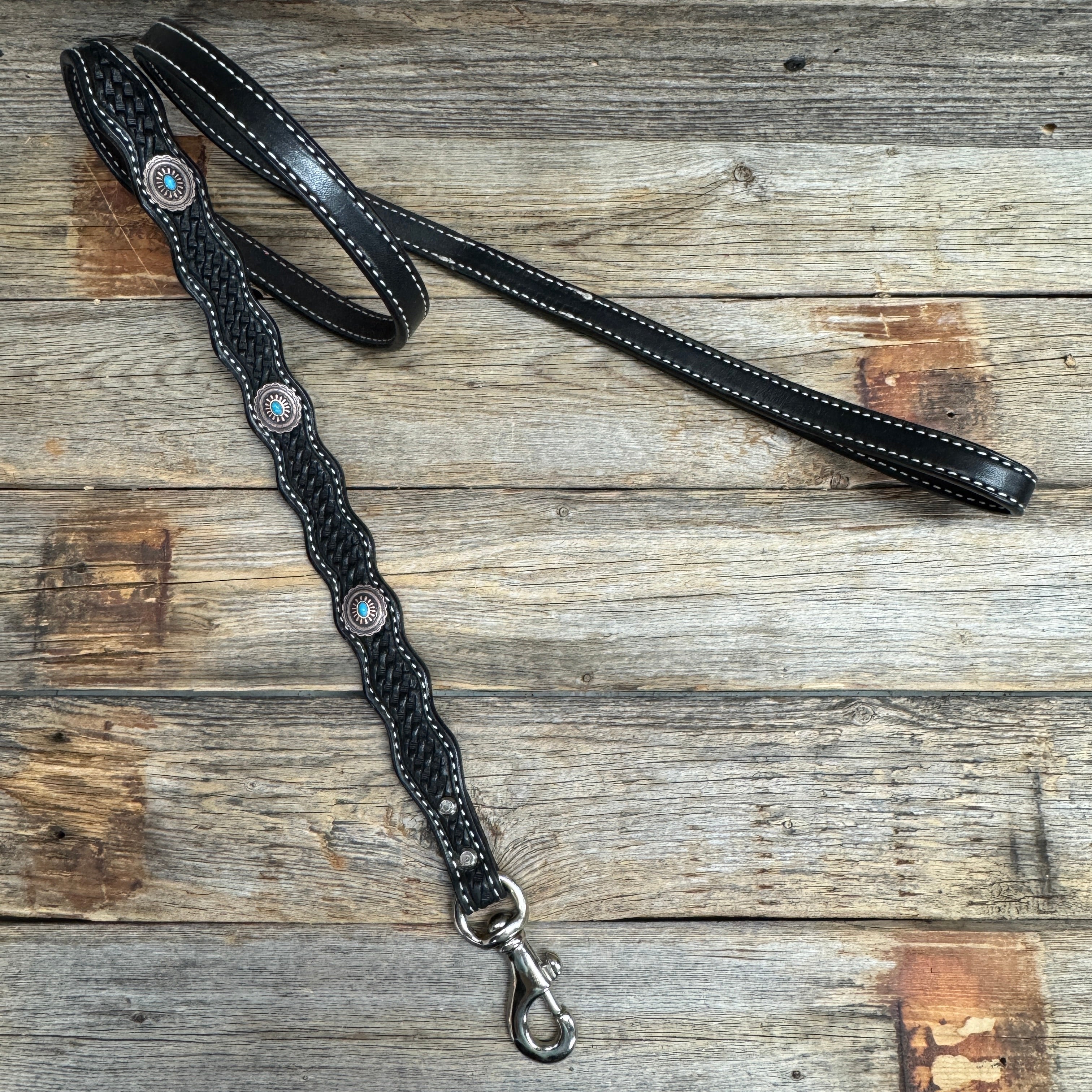 Genuine Leather Dog Collar or Leash With Oval Copper Turquoise Conchos 10" to 22" or W179S or DC76 — view 8