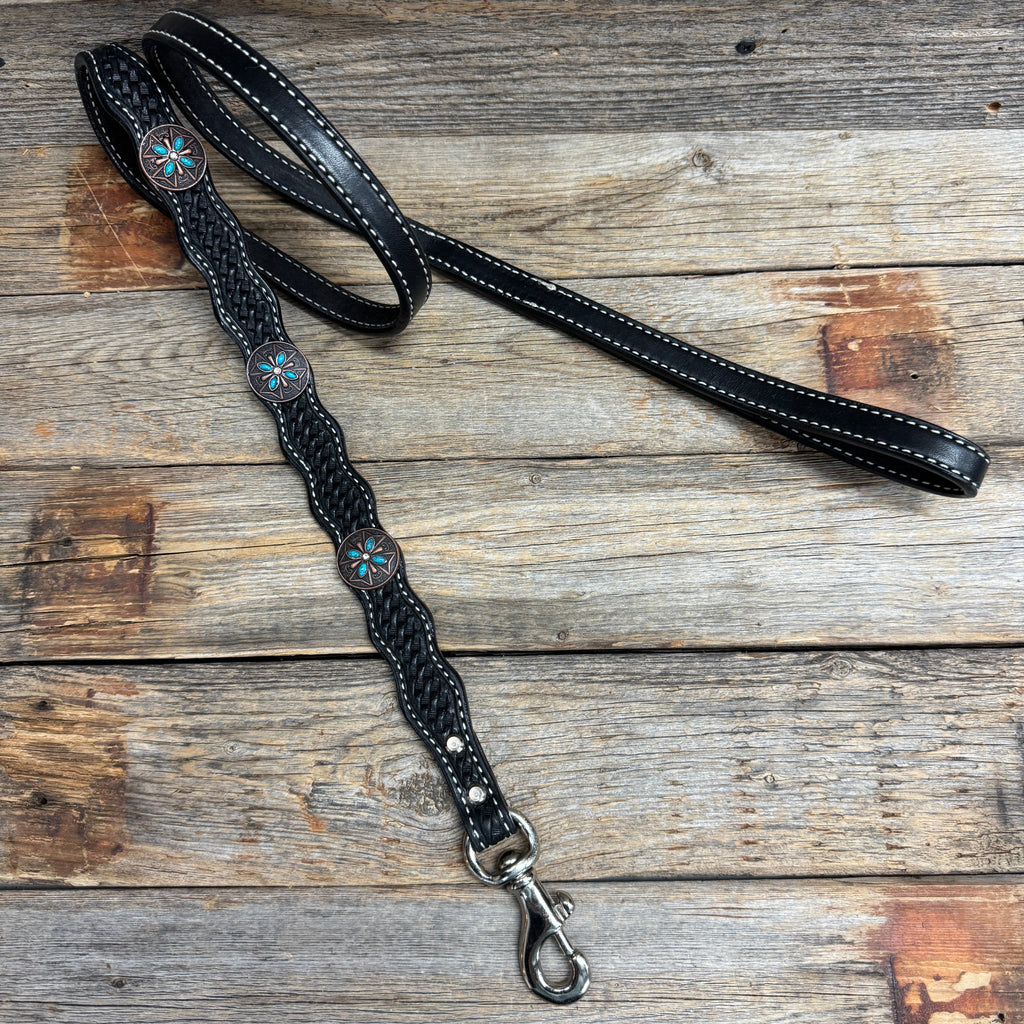 Genuine Leather Dog Collar or Leash with Copper Turquoise & Clear Conchos 10" - 22"|W138|DC78 — view 8