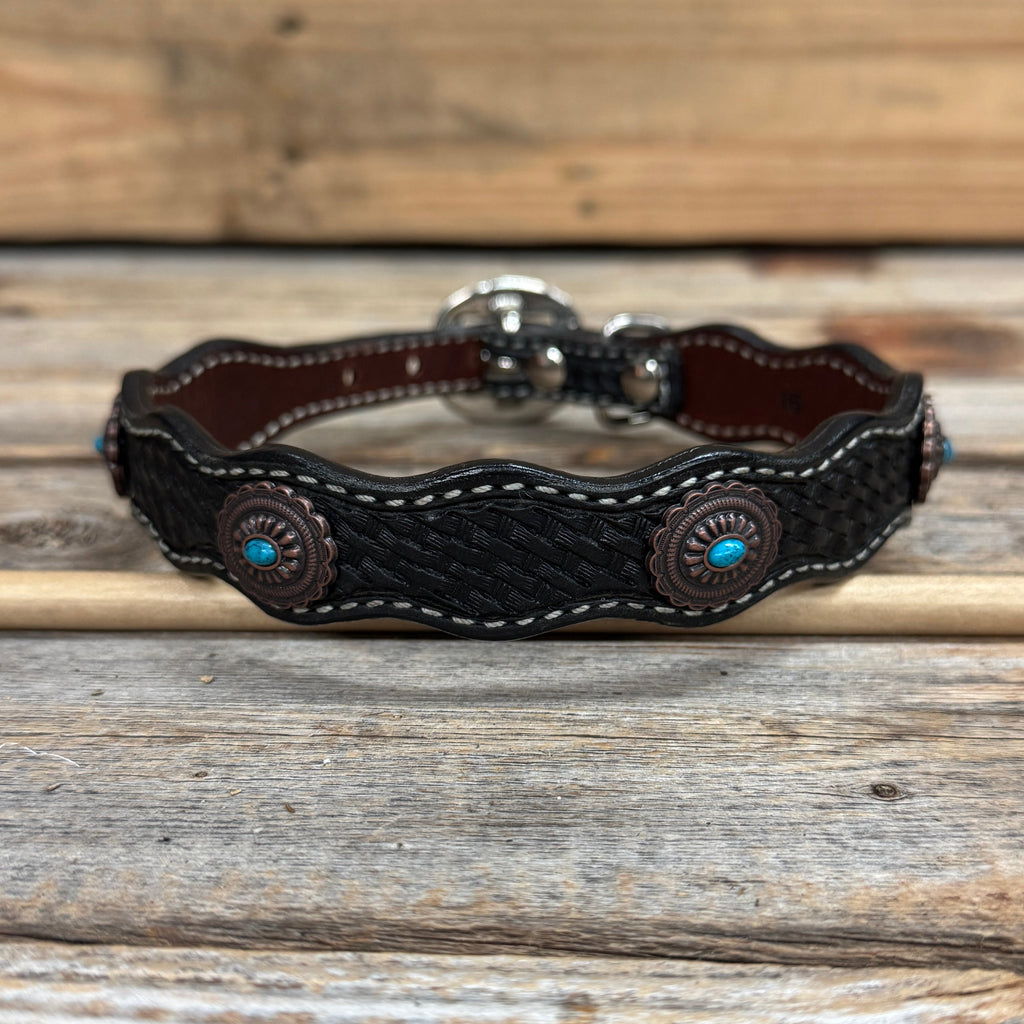 Genuine Leather Dog Collar or Leash With Oval Copper Turquoise Conchos 10" to 22" or W179S or DC76 — view 5