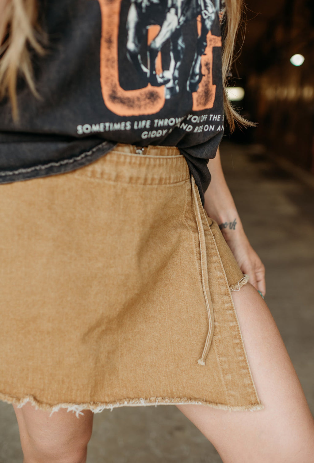 Cora Camel Skort With Side Tie