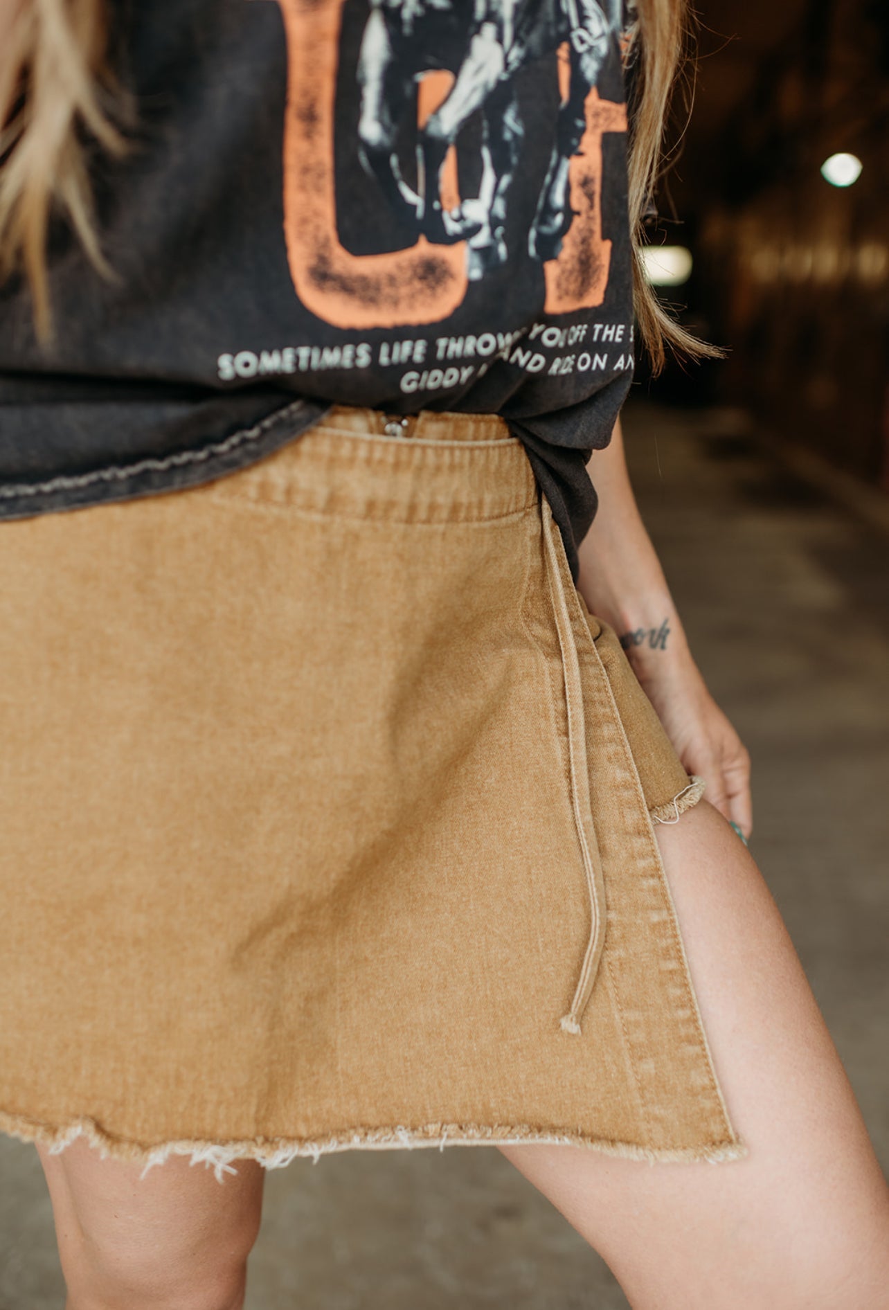 Cora Camel Skort With Side Tie