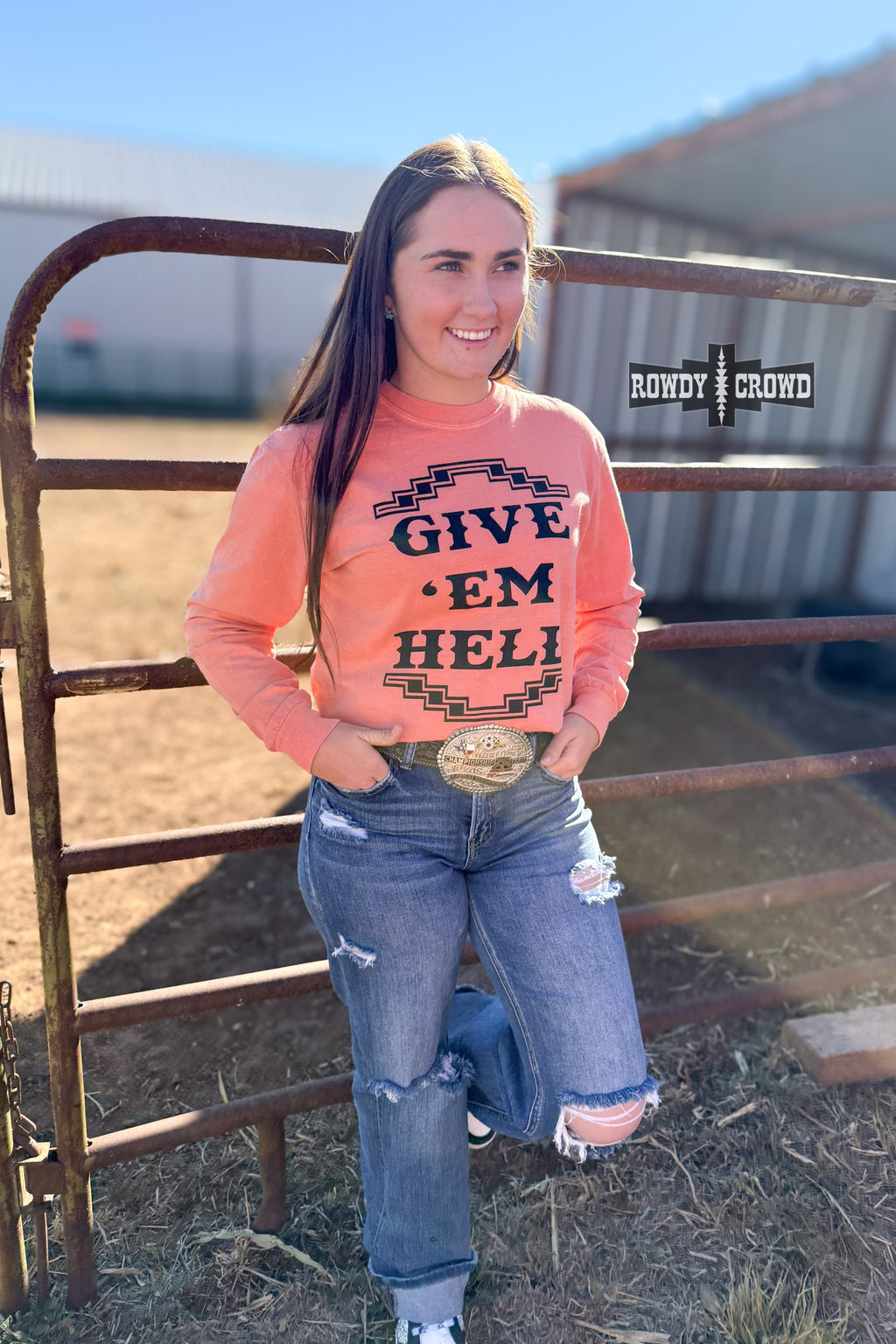 DS Give 'Em Hell Long Sleeve Tee by Rowdy Crowd Clothing