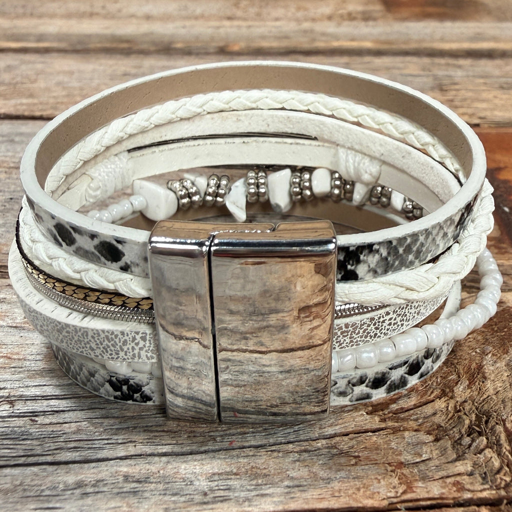 White Boho Multi Strand Wrap Bracelet