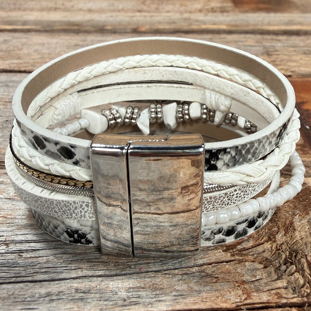 White Boho Multi Strand Wrap Bracelet