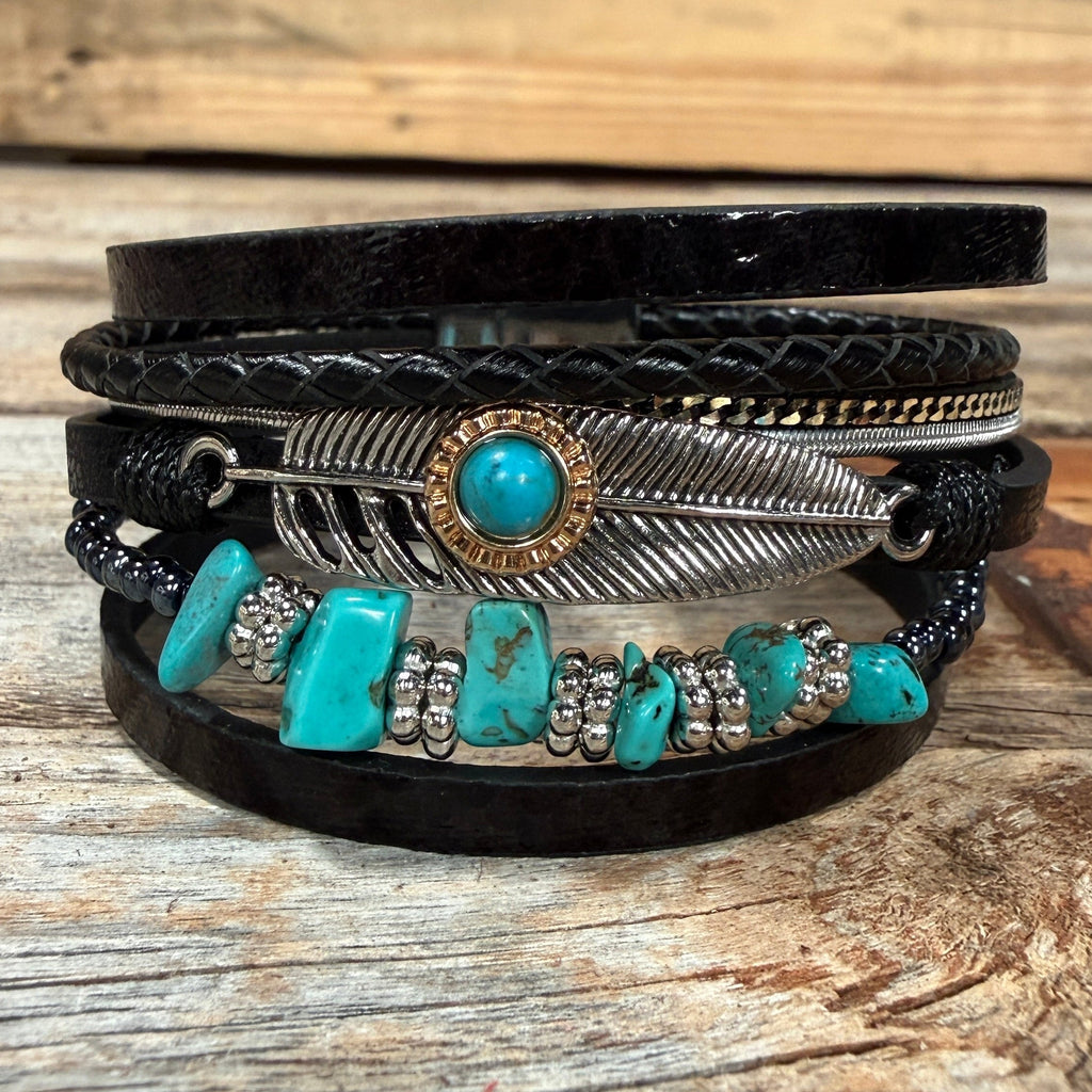 Black Boho Multi Strand Wrap Bracelet