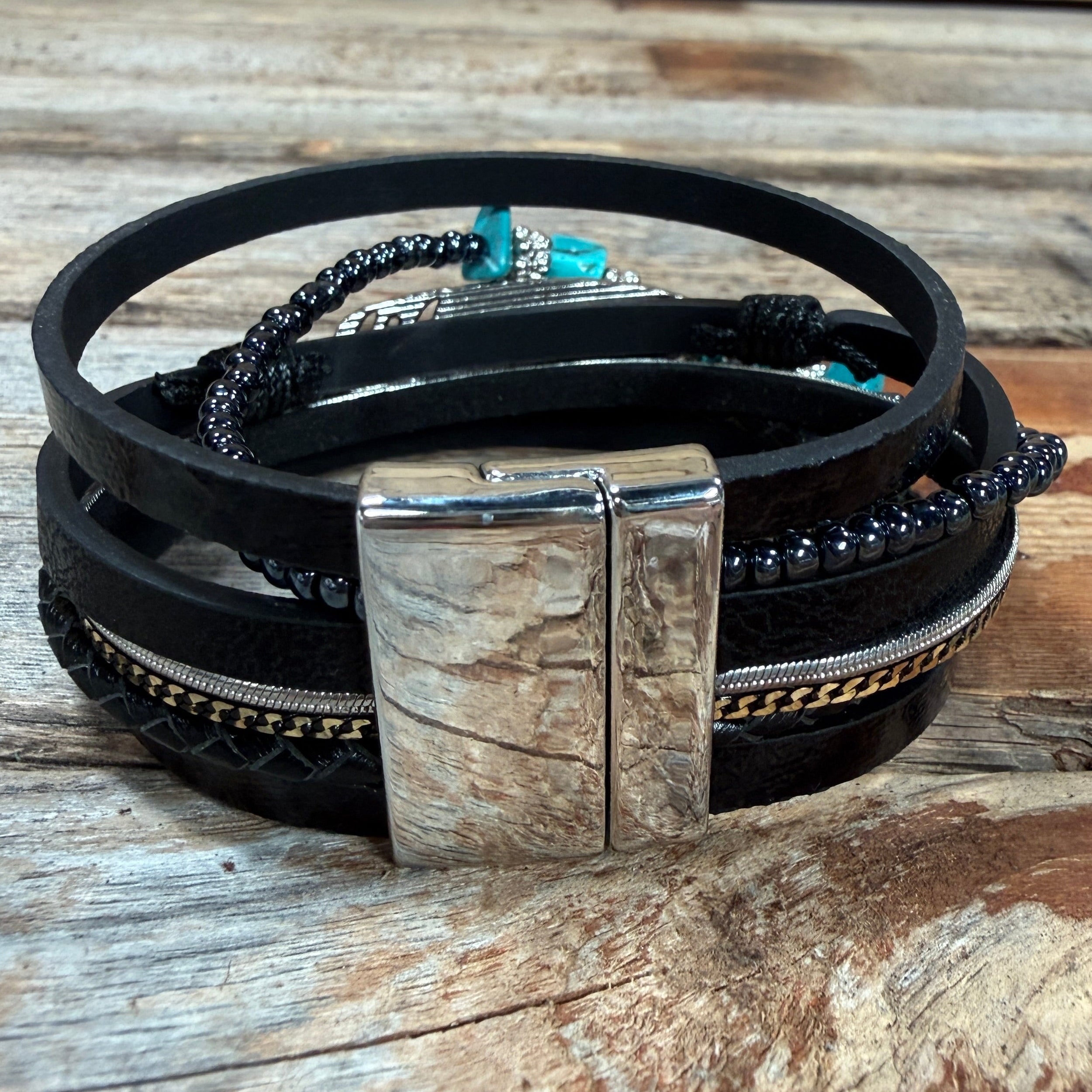 Black Boho Multi Strand Wrap Bracelet