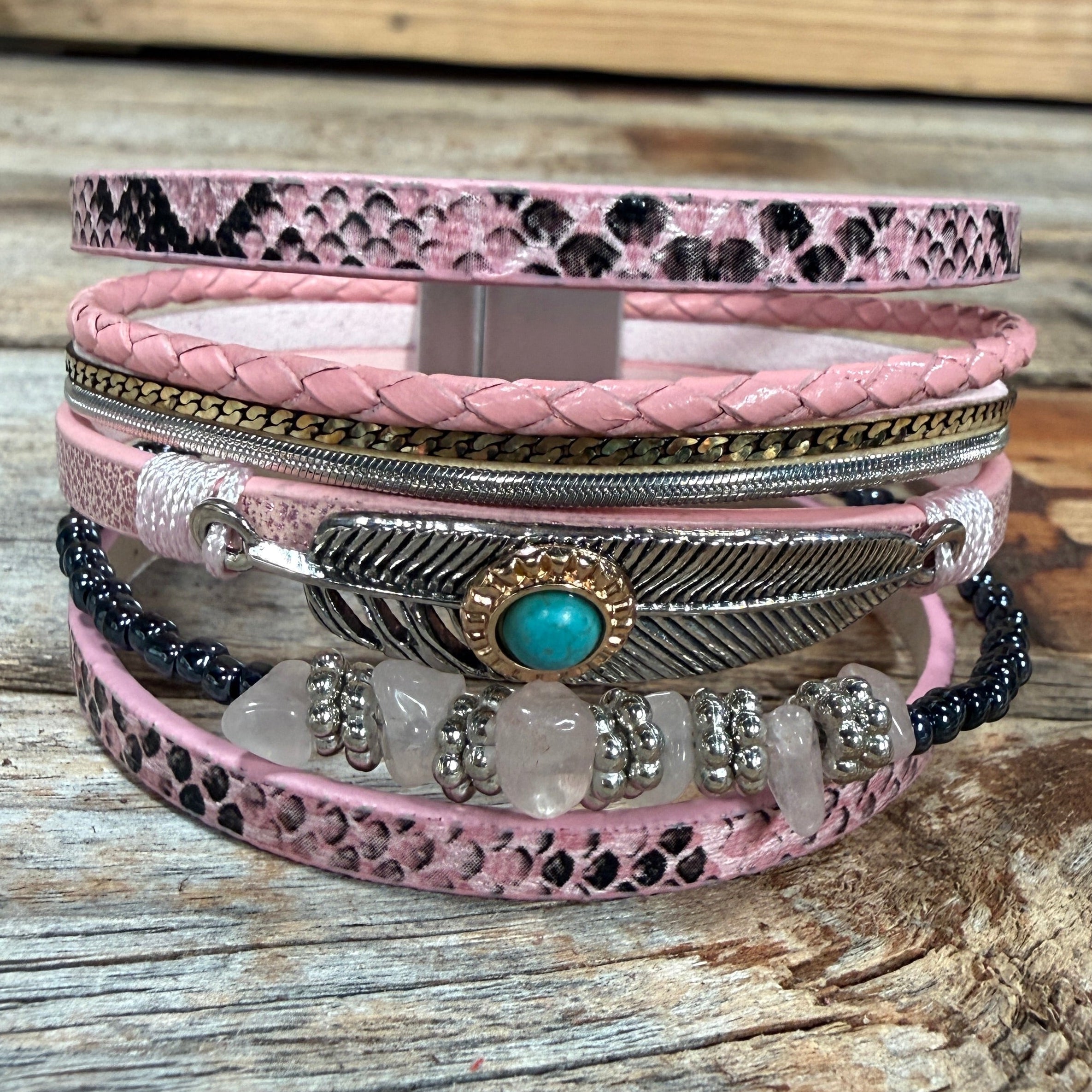Pink Boho Multi Strand Wrap Bracelet