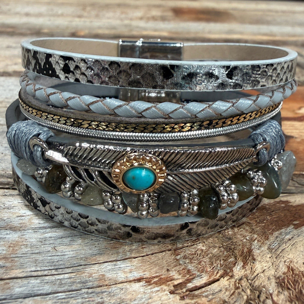 Grey Boho Multi Strand Wrap Bracelet