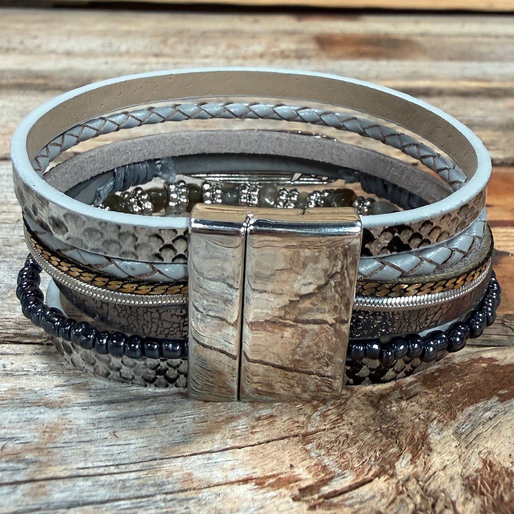 Grey Boho Multi Strand Wrap Bracelet