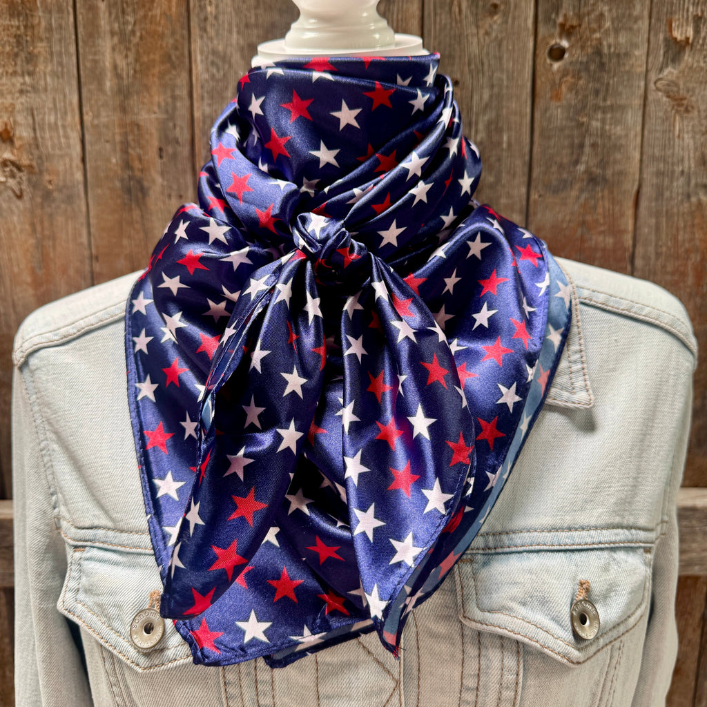 USA Patriotic Red White Stars Wild Rag - Western Scarf