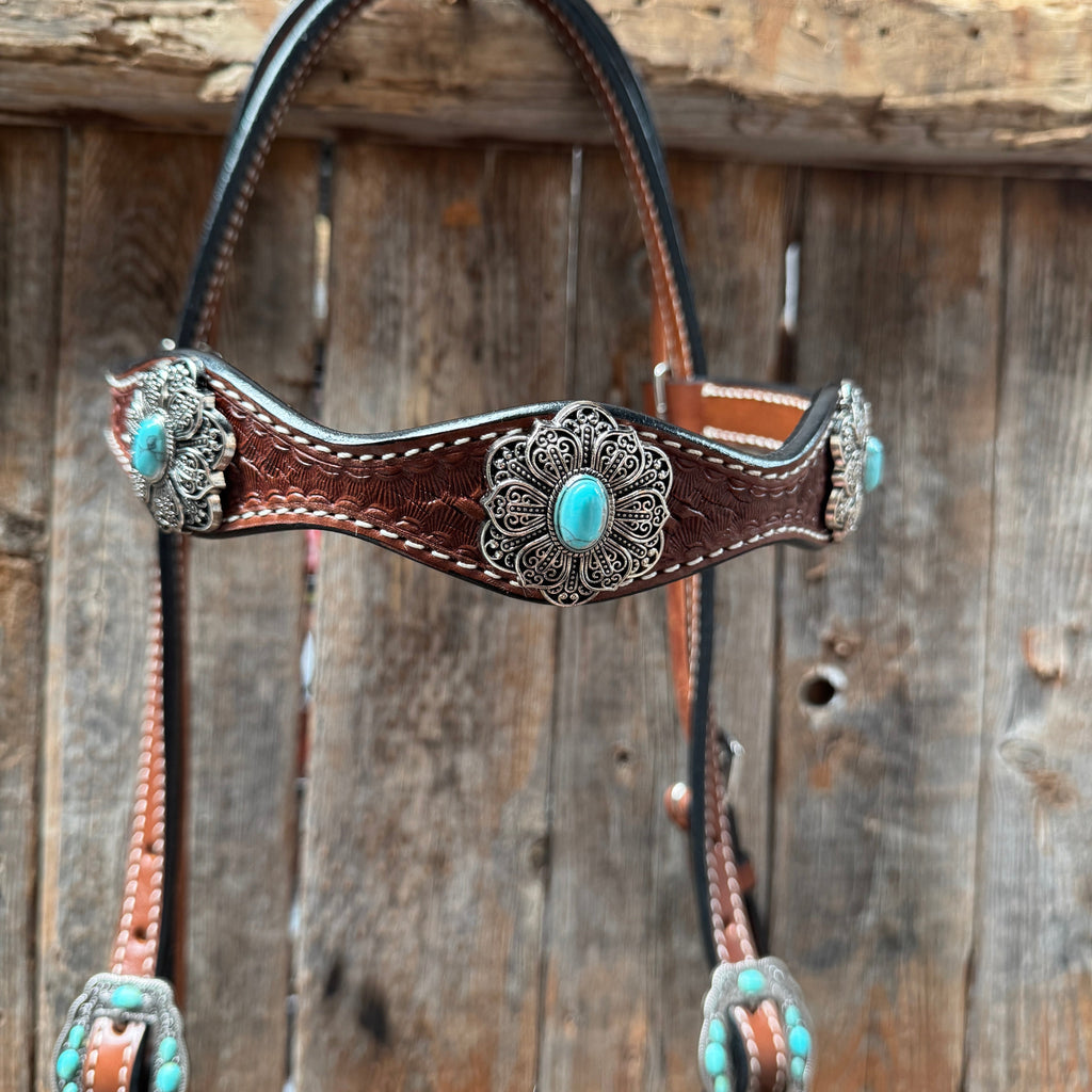 Draft Medium Oil Basketweave Turquoise Browband #BB131D — view 2