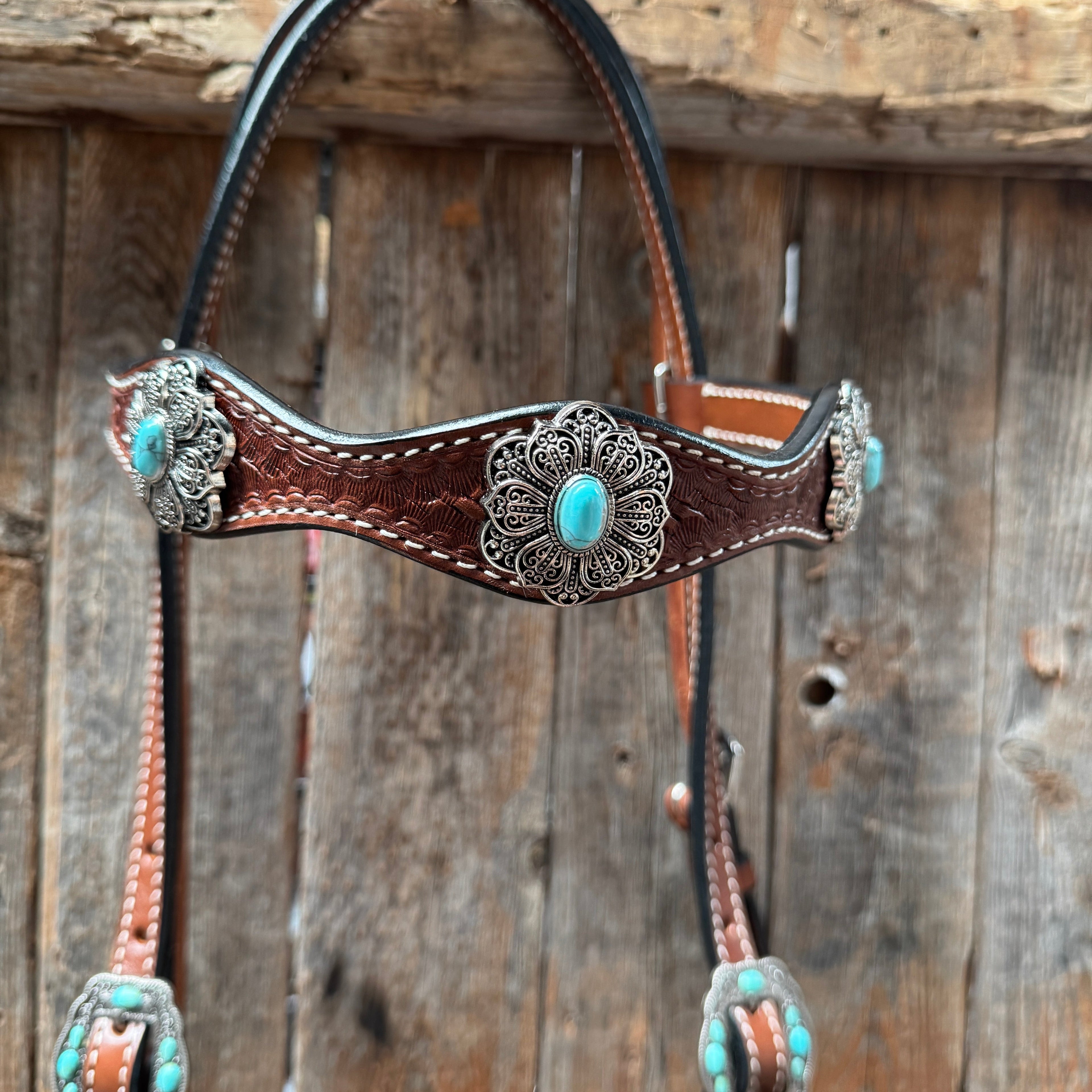 Draft Medium Oil Basketweave Turquoise Browband #BB131D — view 2
