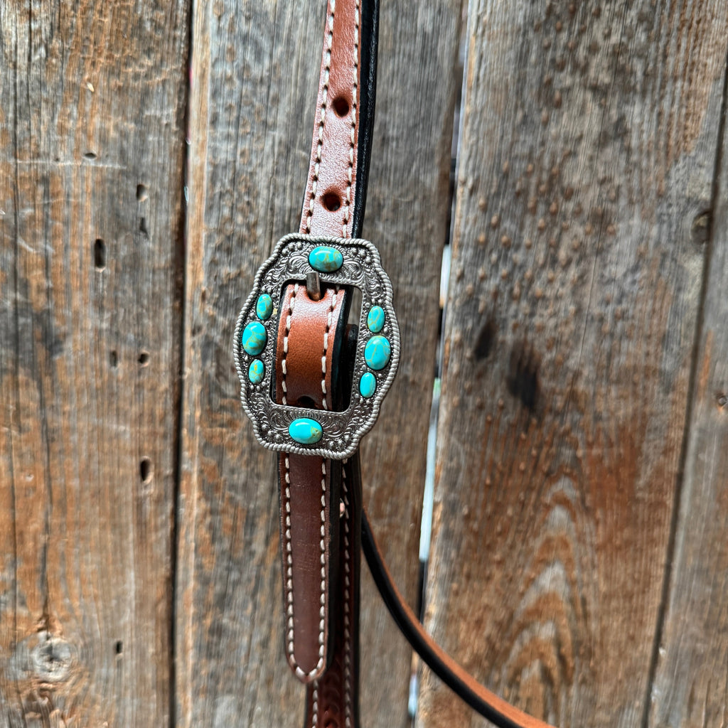 Draft Medium Oil Basketweave Turquoise Browband #BB131D — view 3