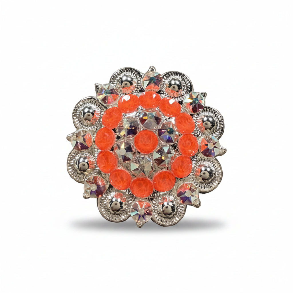 Bright Silver Neon Orange - AB Crystal Conchos | Sizes 1"- 3" | Buckles | Saddle Set | Leather Rosettes | Slide — view 4