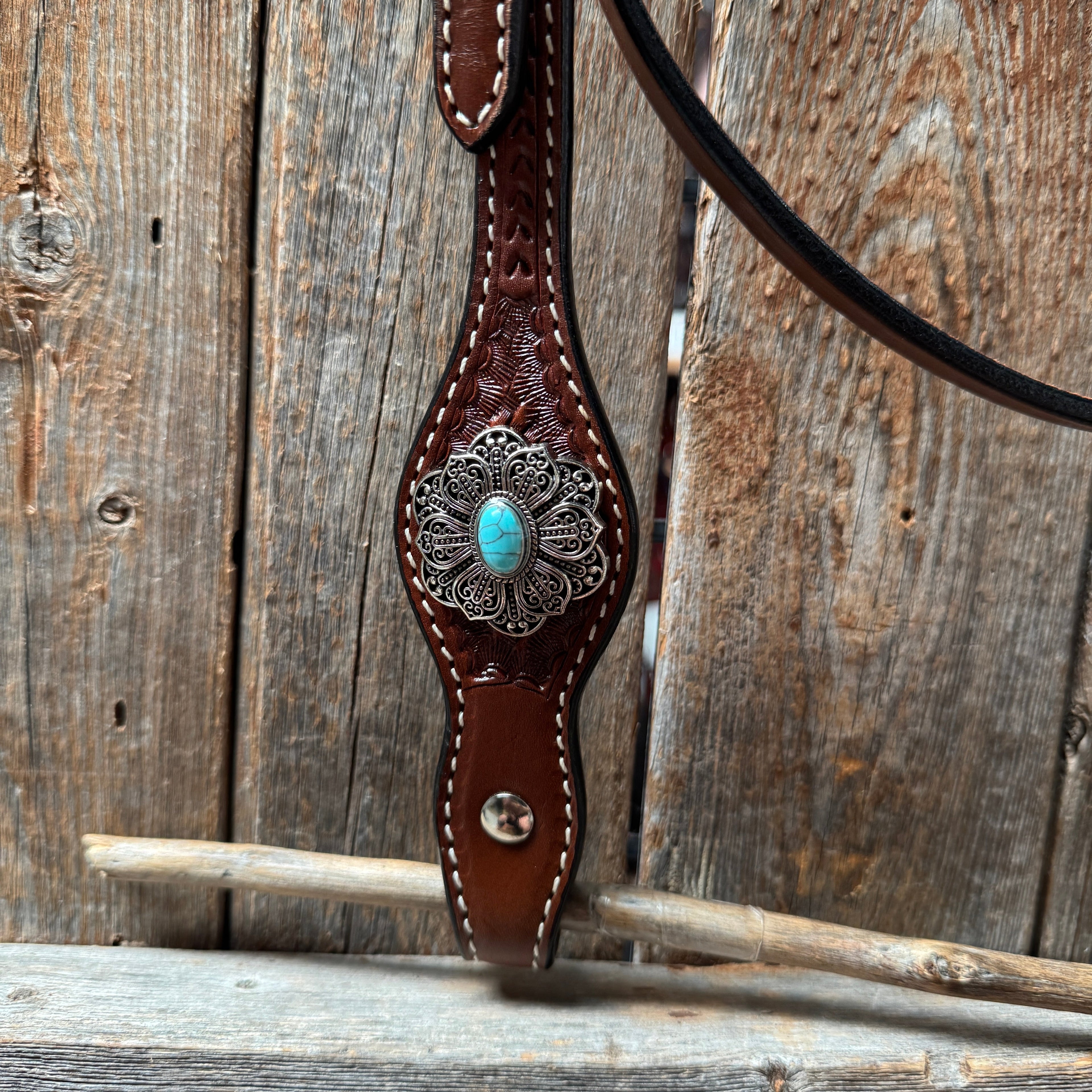 Draft Medium Oil Basketweave Turquoise Browband #BB131D — view 4