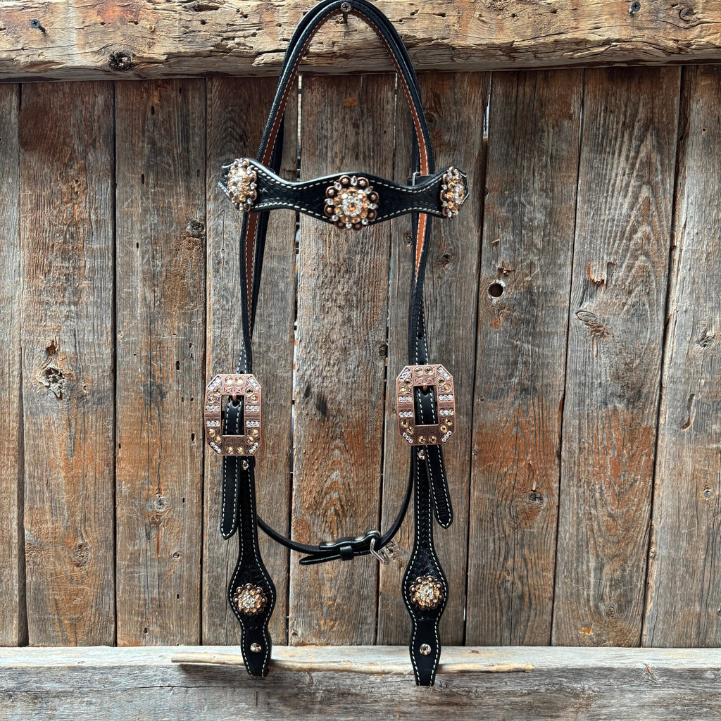 Draft Black Basketweave Champagne and Clear Browband #BB132D