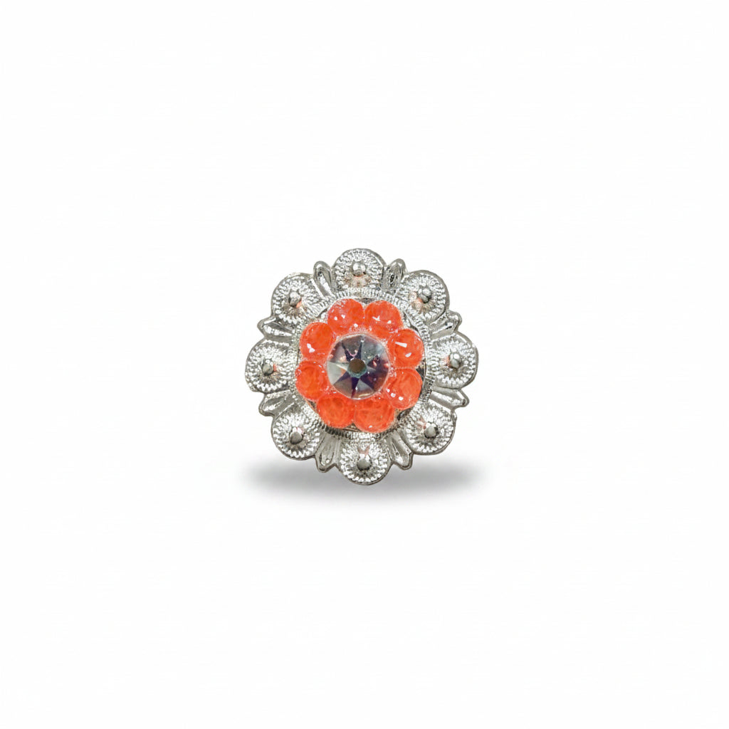 Bright Silver Neon Orange - AB Crystal Conchos | Sizes 1"- 3" | Buckles | Saddle Set | Leather Rosettes | Slide — view 3