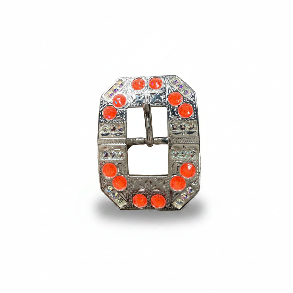 Bright Silver Neon Orange - AB Crystal Conchos | Sizes 1"- 3" | Buckles | Saddle Set | Leather Rosettes | Slide — view 7