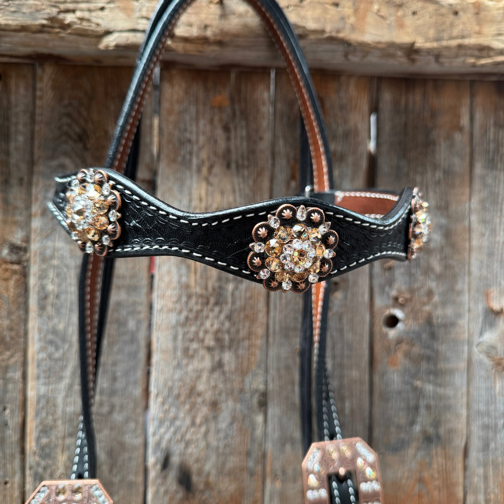 Draft Black Basketweave Champagne and Clear Browband #BB132D — view 2