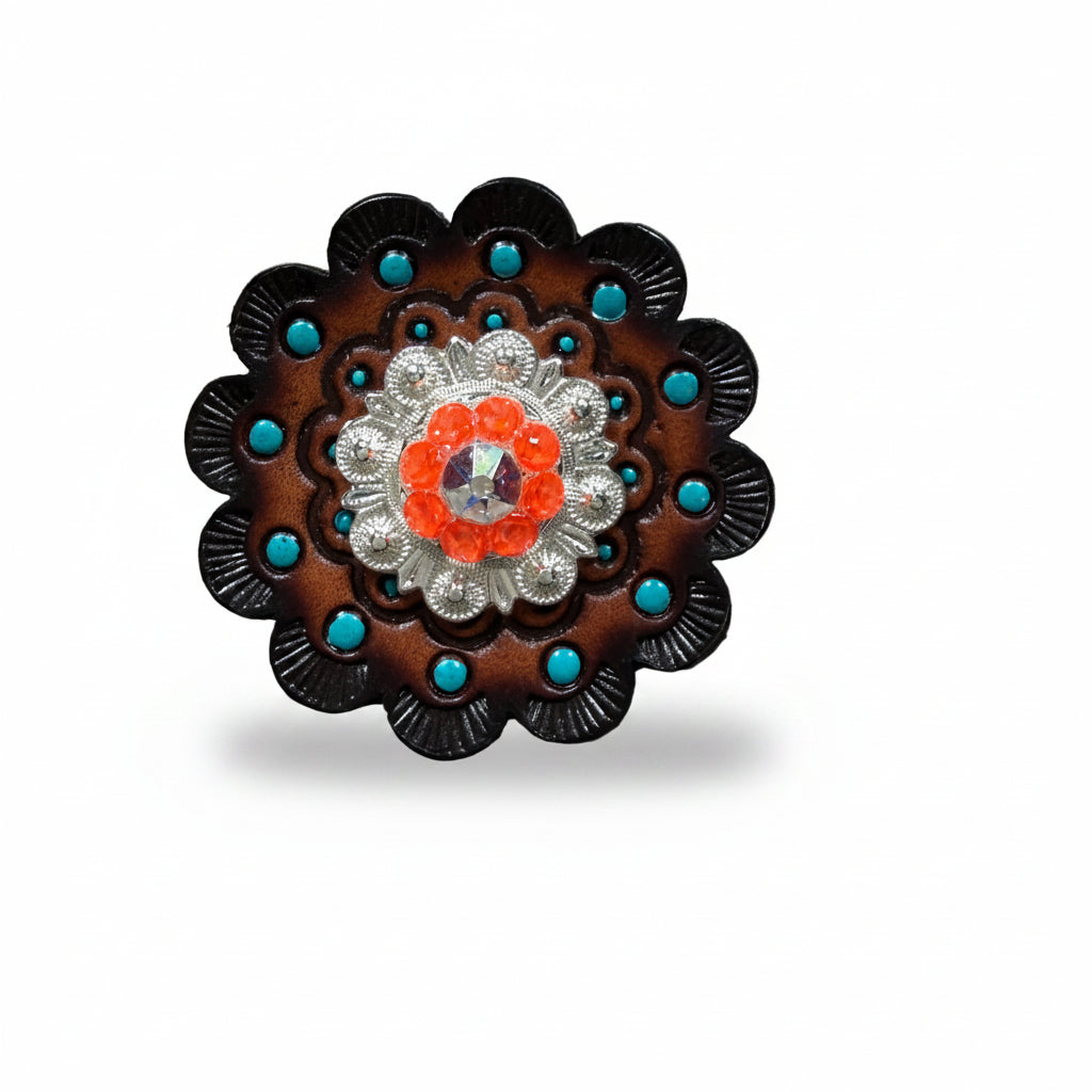 Bright Silver Neon Orange - AB Crystal Conchos | Sizes 1"- 3" | Buckles | Saddle Set | Leather Rosettes | Slide — view 10