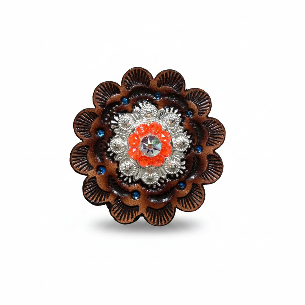 Bright Silver Neon Orange - AB Crystal Conchos | Sizes 1"- 3" | Buckles | Saddle Set | Leather Rosettes | Slide — view 9