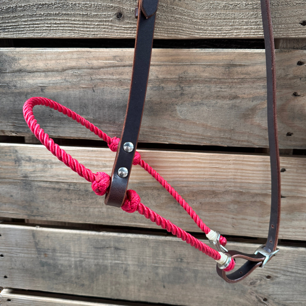 Red Single Rope Noseband Lariat with Leather Hanger #HAN103 — view 2
