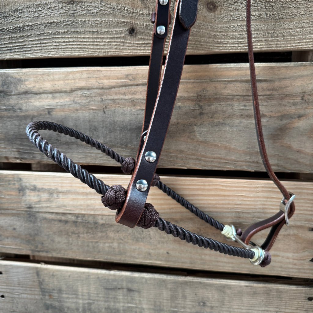 Brown Single Rope Noseband Lariat with Leather Hanger #HAN101 — view 2