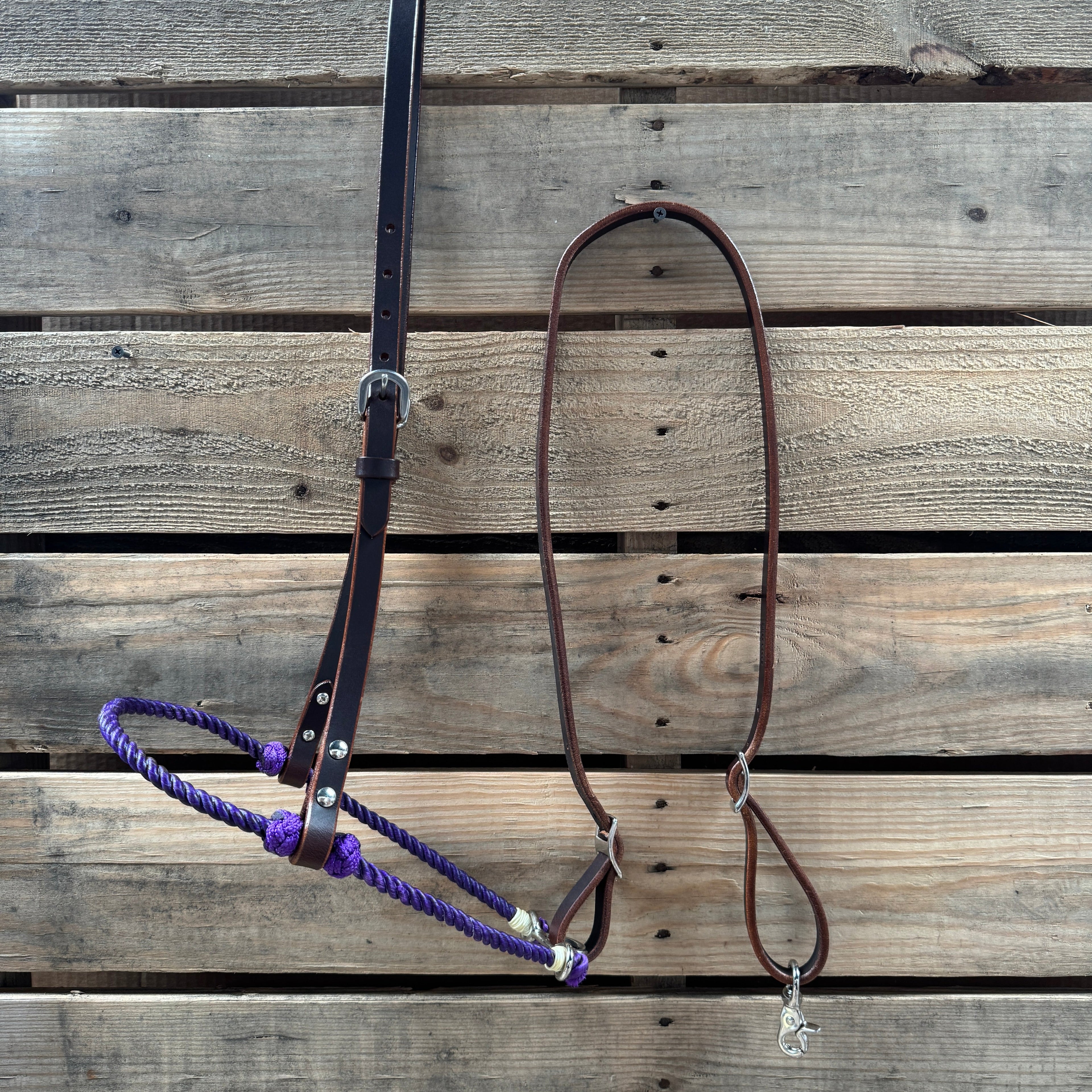 Purple Single Rope Noseband Lariat with Leather Hanger #HAN104