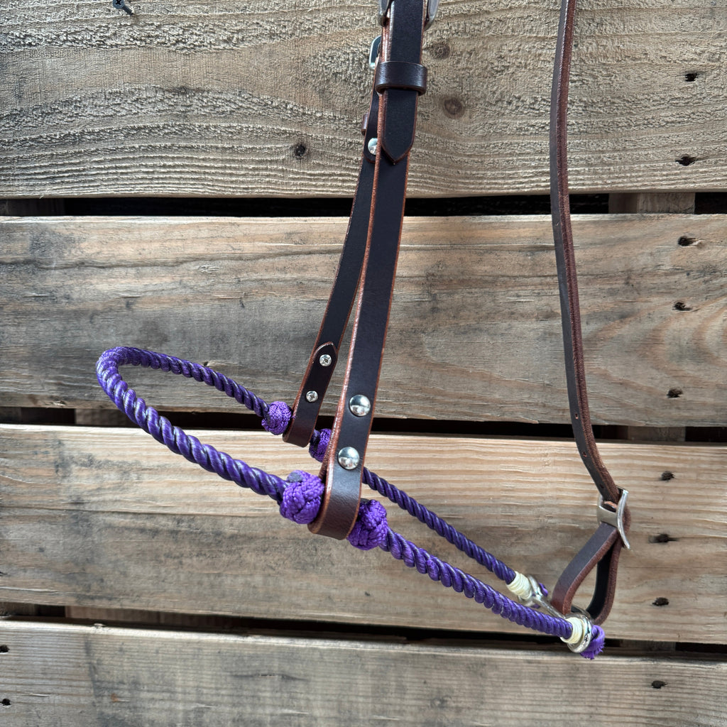 Purple Single Rope Noseband Lariat with Leather Hanger #HAN104 — view 2