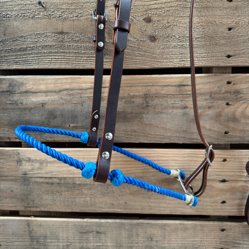 Blue Single Rope Noseband Lariat with Leather Hanger #HAN102 — view 2
