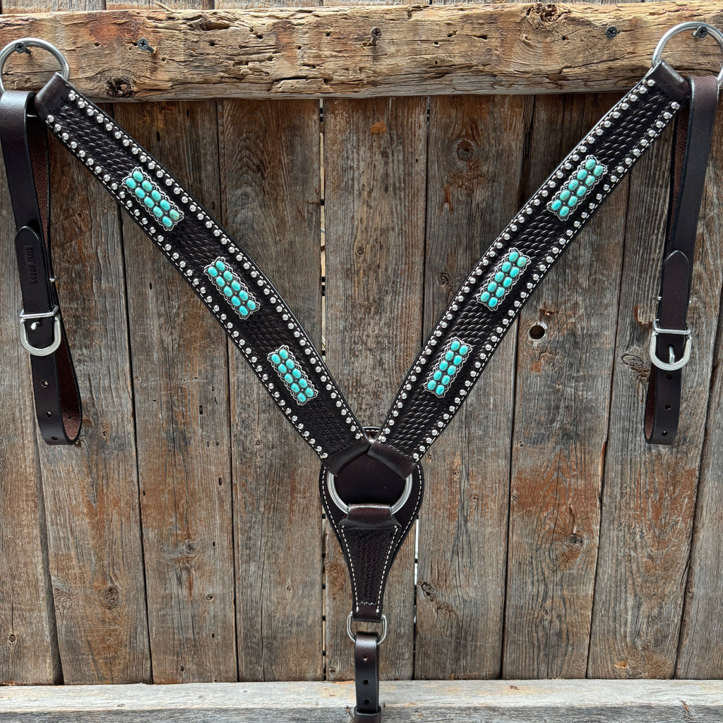 Dark Oil Silver Dot Antique Silver Turquoise Browband | One Ear Tack Set #BBBC500 — view 5