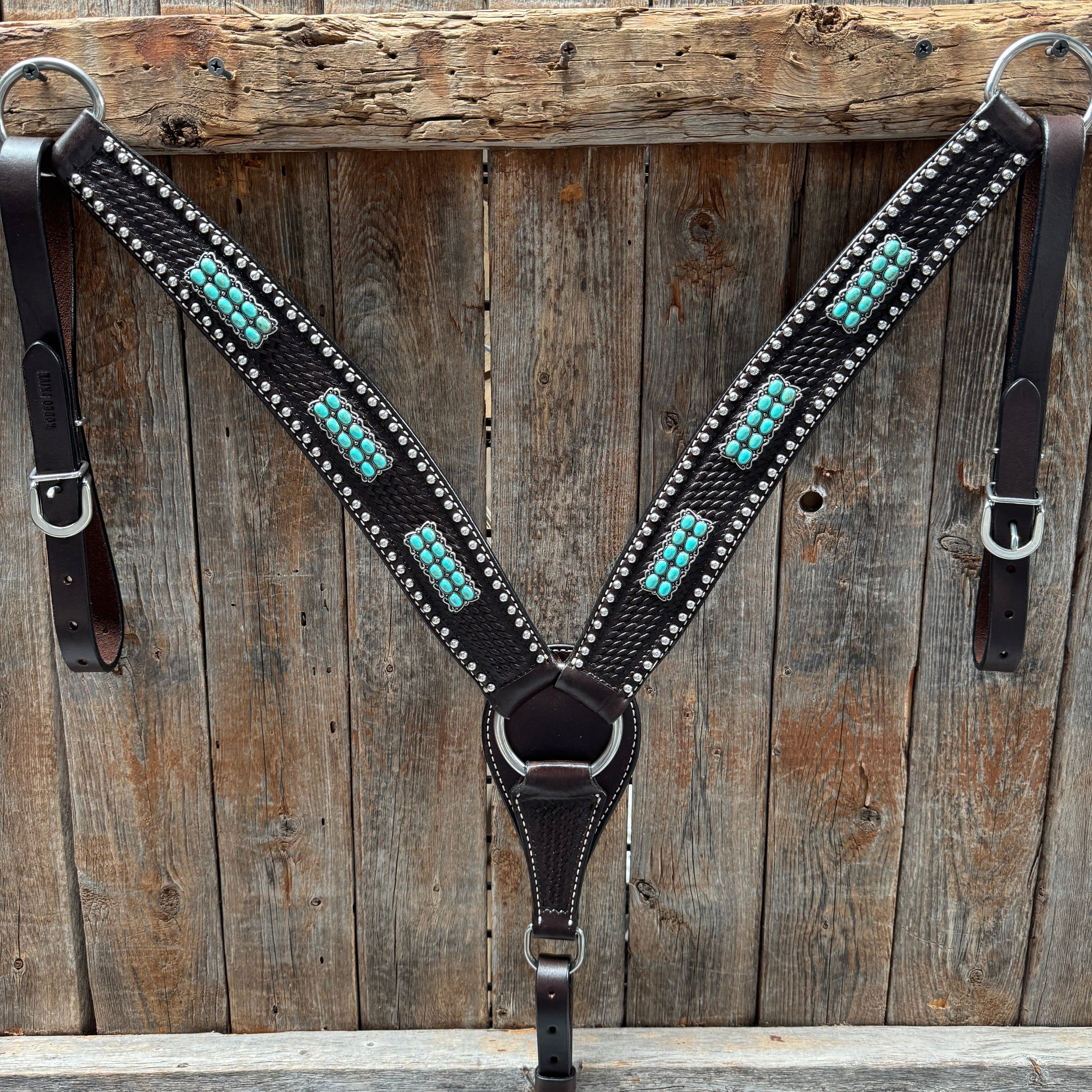 Dark Oil Silver Dot Antique Silver Turquoise Browband | One Ear Tack Set #BBBC500 — view 5