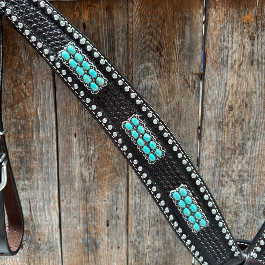 Dark Oil Silver Dot Antique Silver Turquoise Browband | One Ear Tack Set #BBBC500 — view 10
