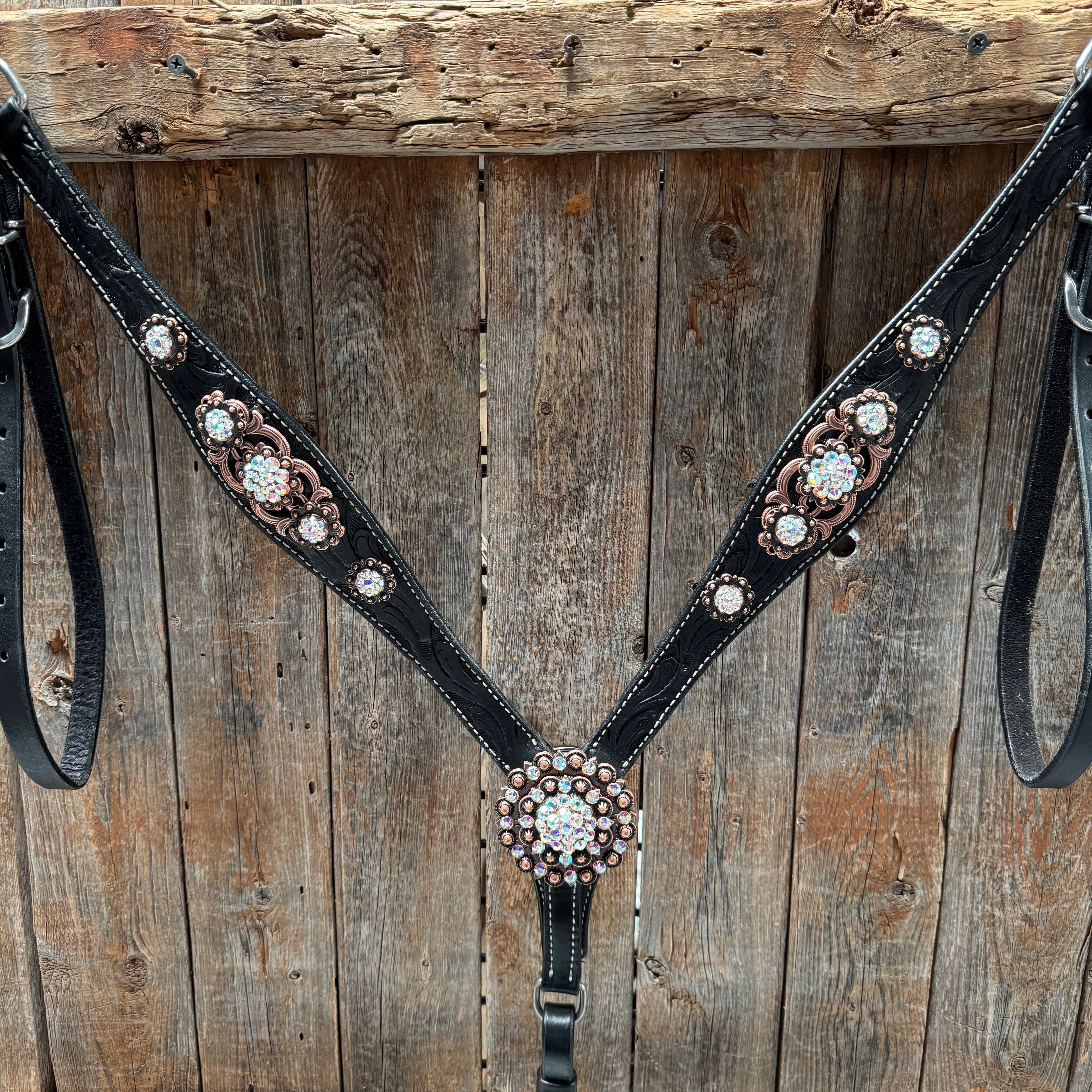Black Floral AB Browband | One Ear Tack Set #BBBC501 — view 5