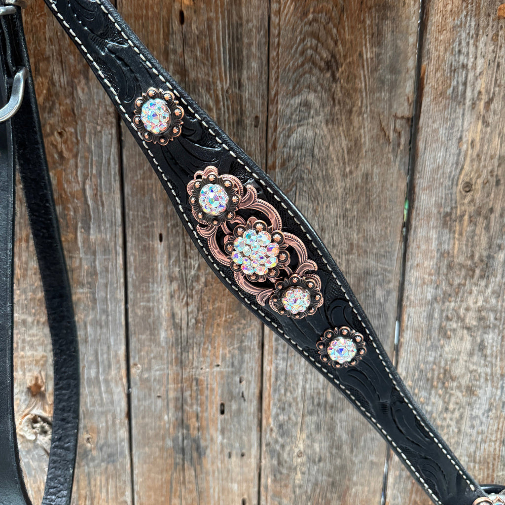 Black Floral AB Browband | One Ear Tack Set #BBBC501 — view 10