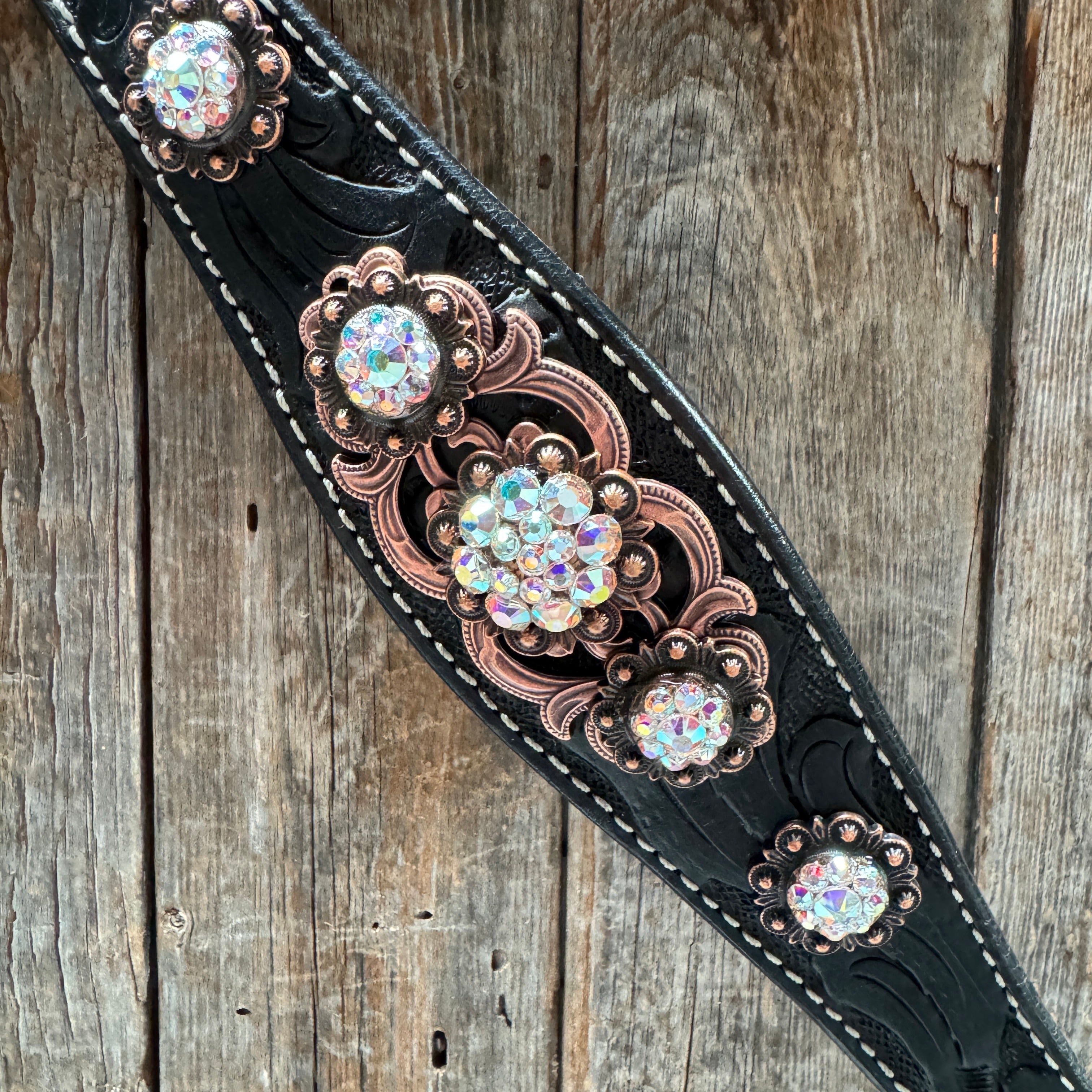 Black Floral AB Browband | One Ear Tack Set #BBBC501 — view 11