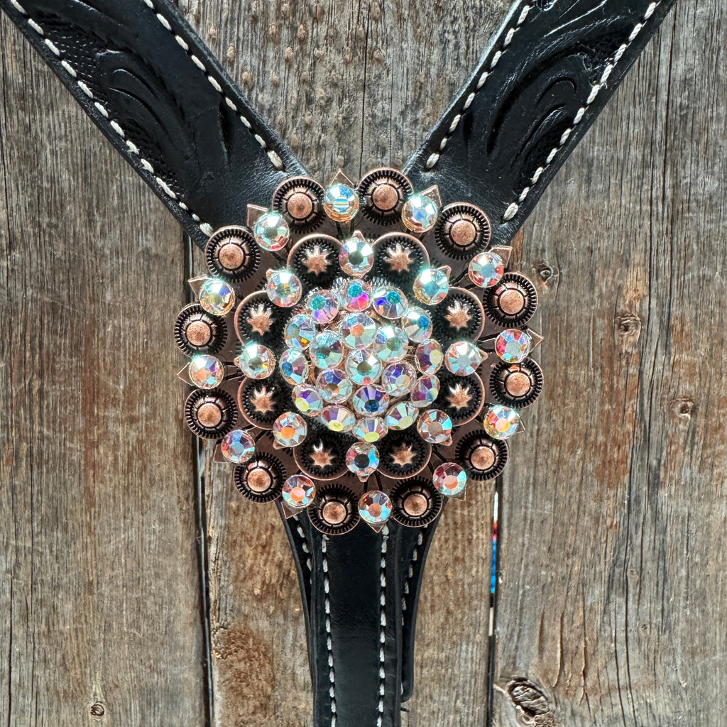 Black Floral AB Browband | One Ear Tack Set #BBBC501 — view 12
