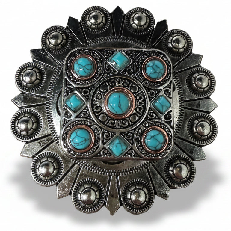 Antique Silver and Copper Square Turquoise Western Conchos W243 — view 5