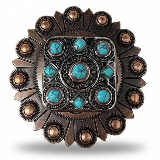 Antique Silver and Copper Square Turquoise Western Conchos W243 — view 4