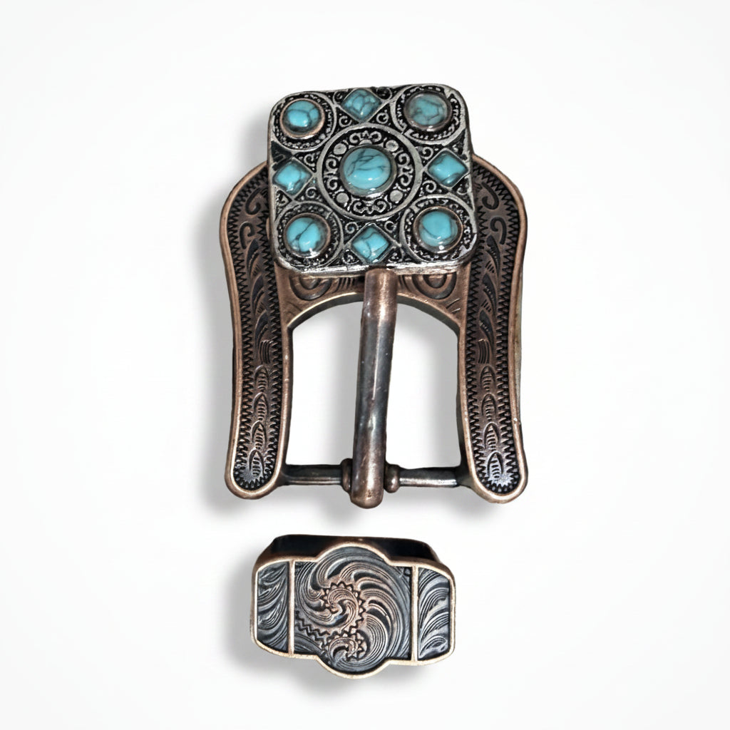 Antique Silver and Copper Square Turquoise Western Conchos W243 — view 6