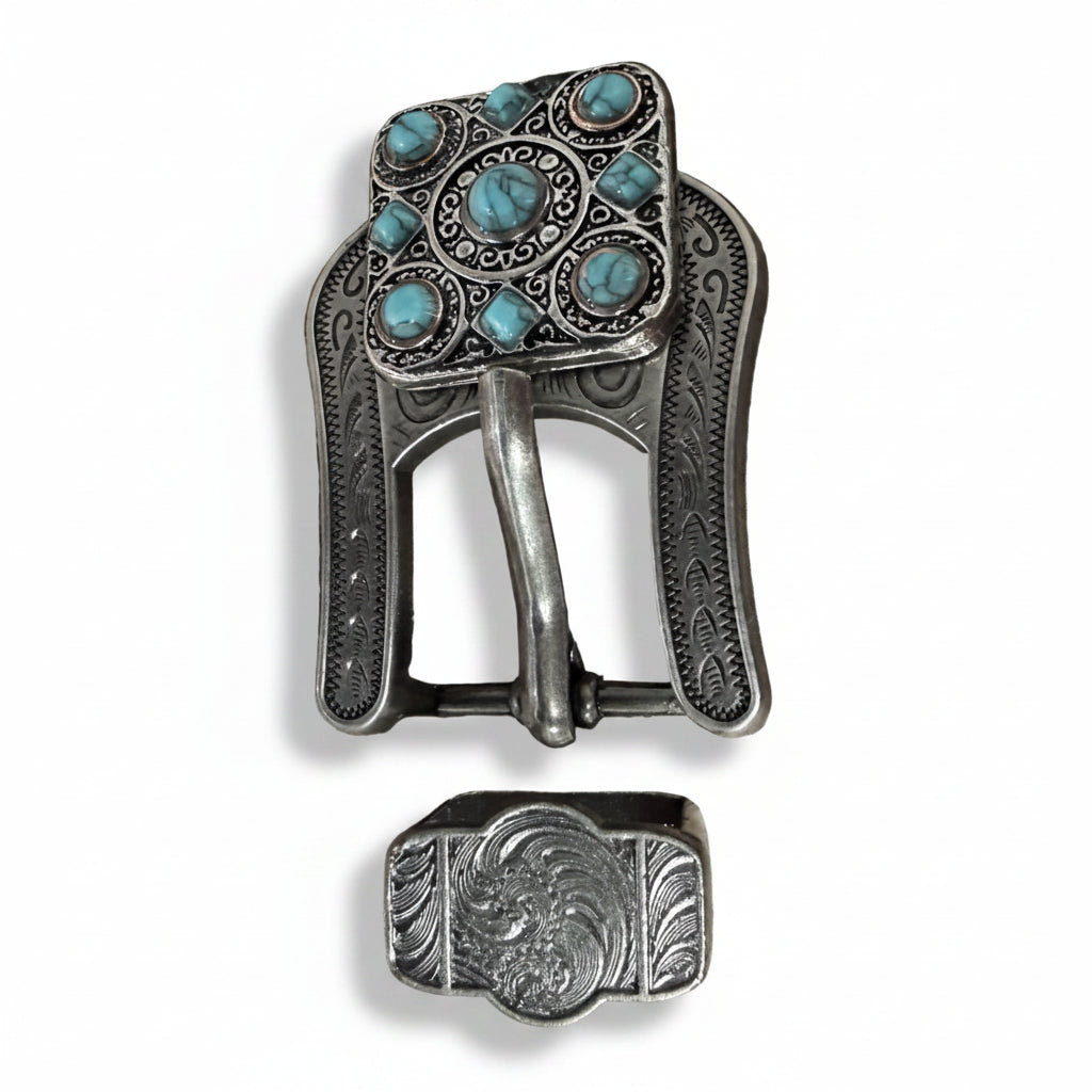 Antique Silver and Copper Square Turquoise Western Conchos W243 — view 7