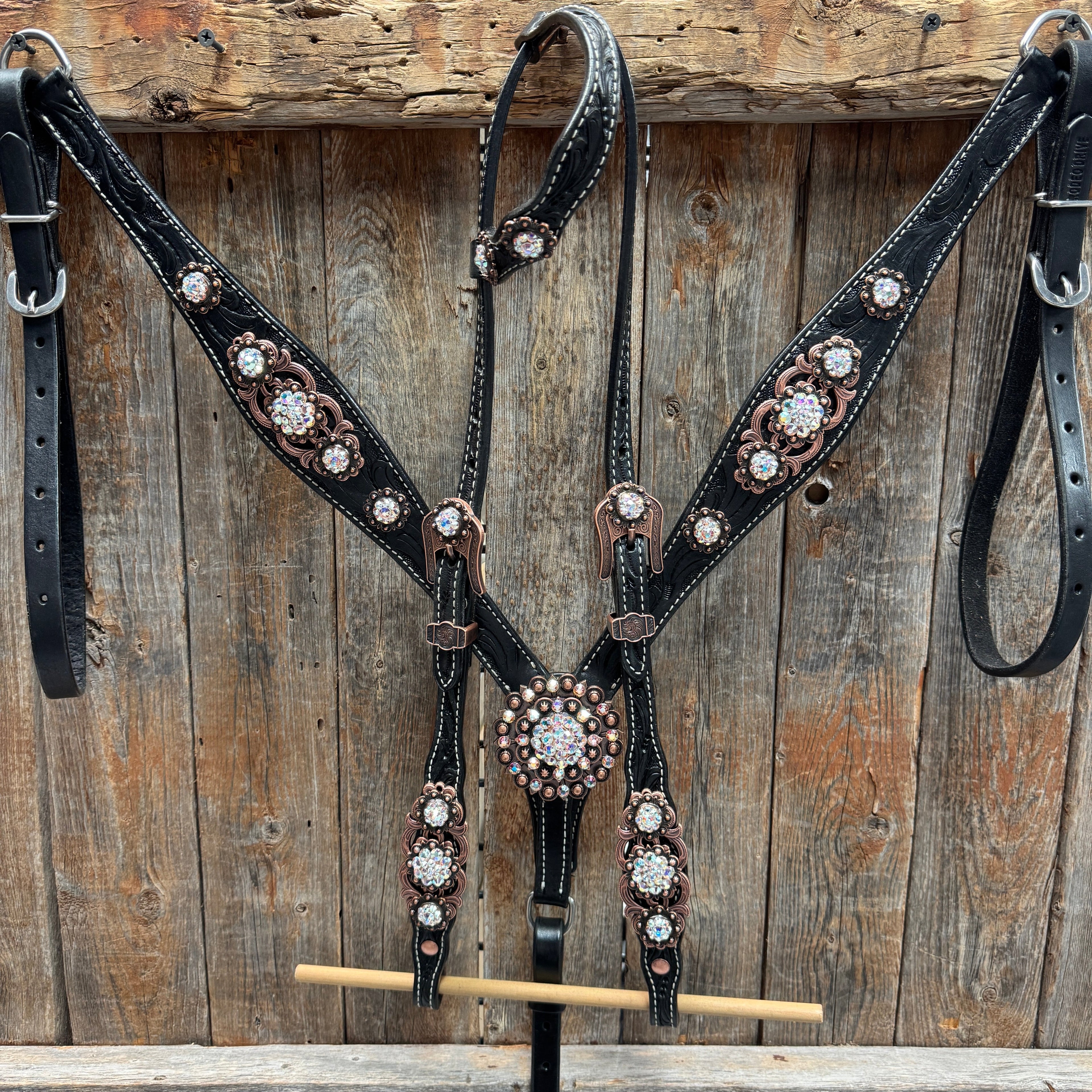 Black Floral AB Browband | One Ear Tack Set #BBBC501 — view 2