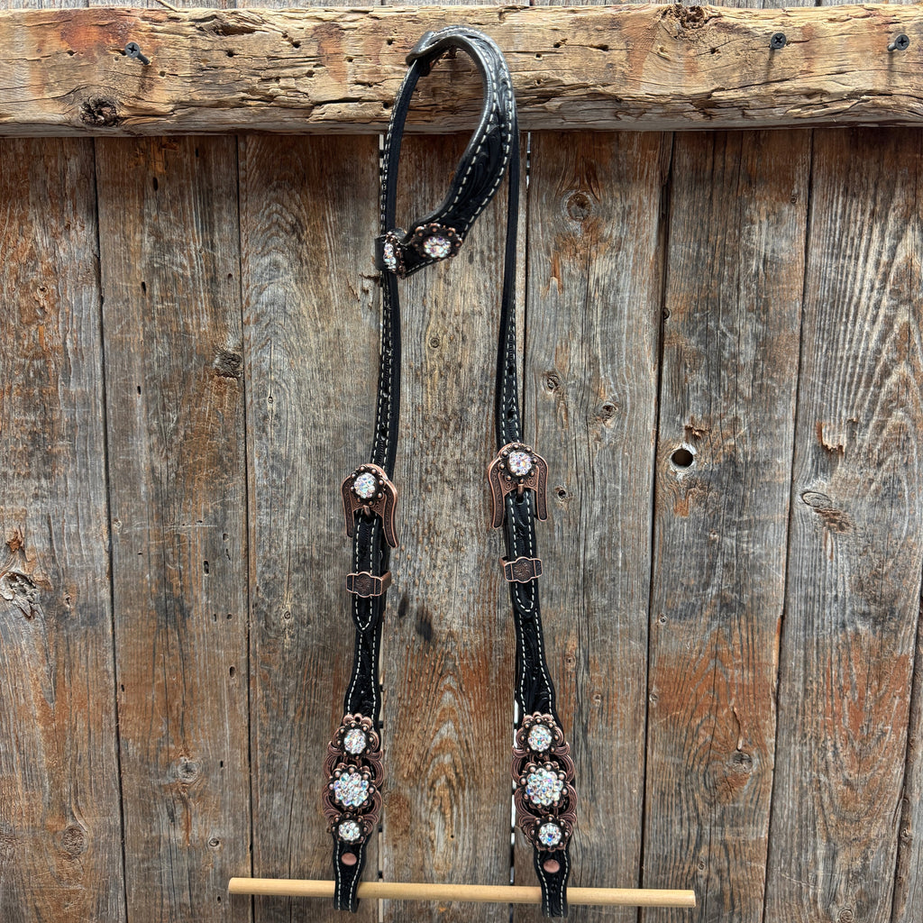 Black Floral AB Browband | One Ear Tack Set #BBBC501 — view 6
