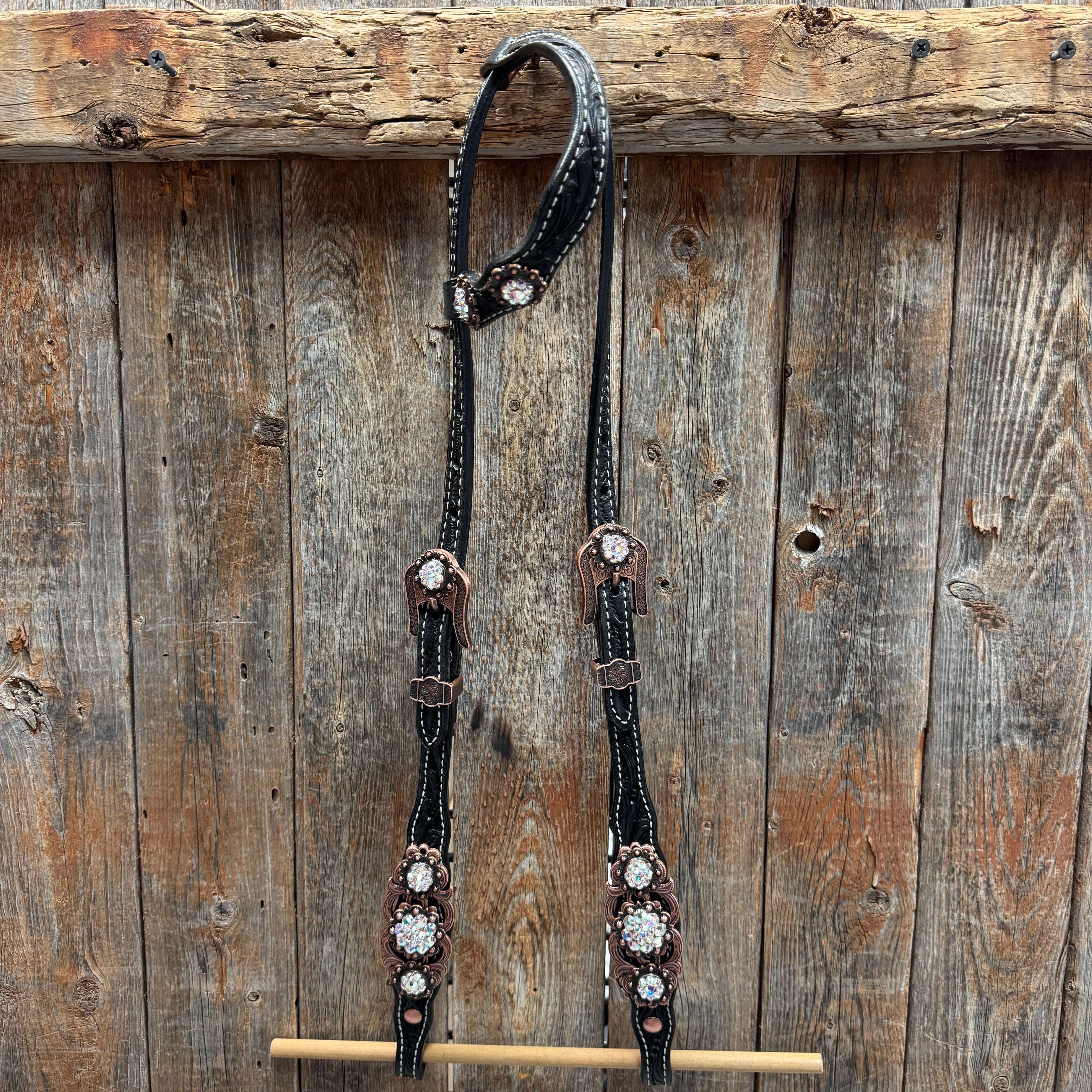 Black Floral AB Browband | One Ear Tack Set #BBBC501 — view 6