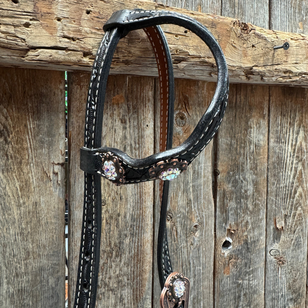 Black Floral AB Browband | One Ear Tack Set #BBBC501 — view 8