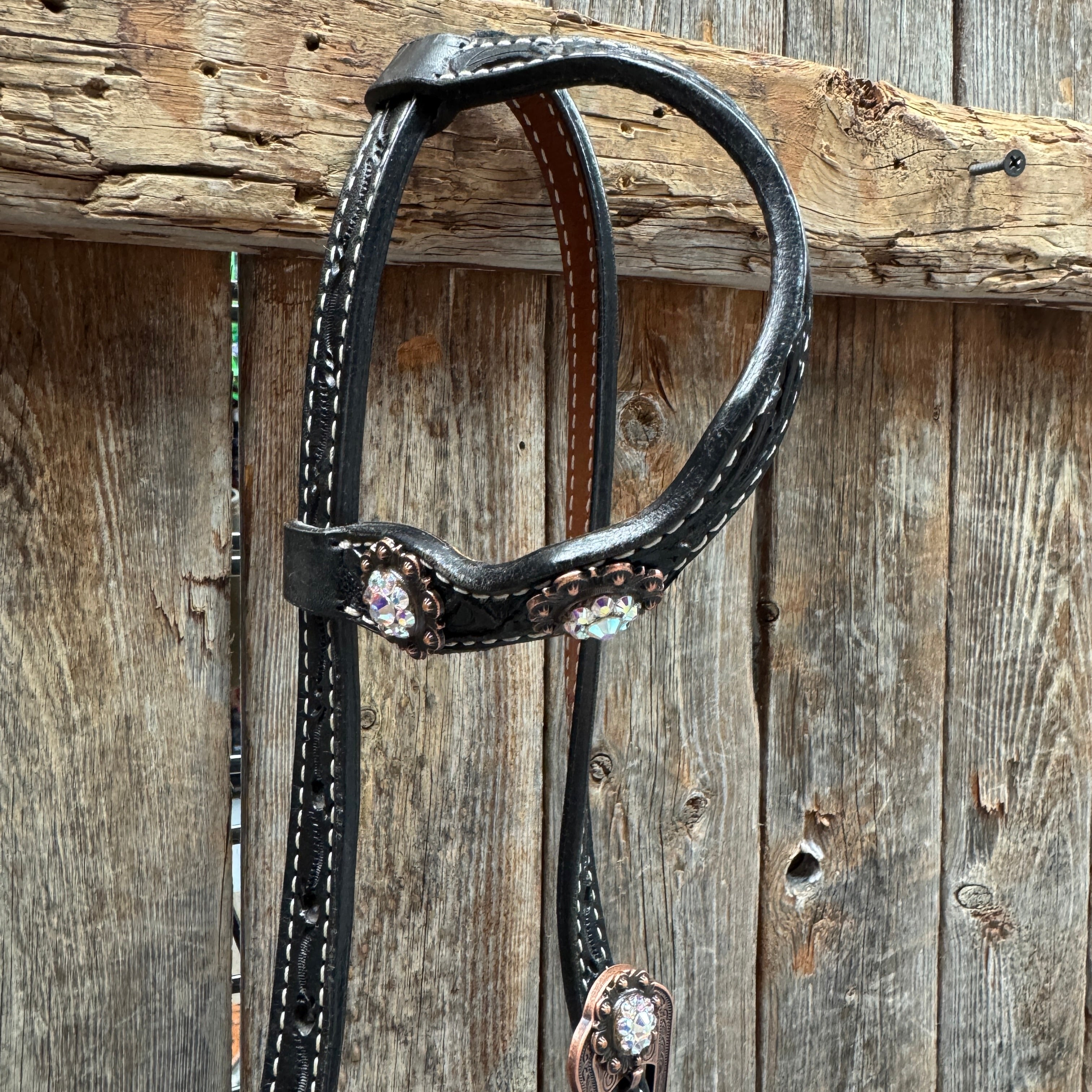 Black Floral AB Browband | One Ear Tack Set #BBBC501 — view 8
